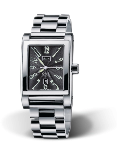 Oris 01 585 7525 4064-07 8 20 68 : Rectangular Day Date 30 Stainless Steel / Black / Bracelet